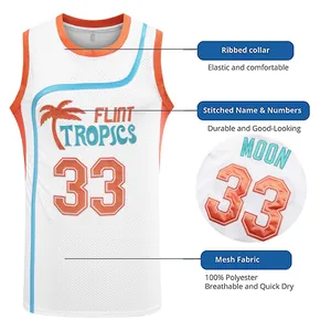 Retro embroidered Flint Tropics #33 basketball jersey with breathable white mesh fabric