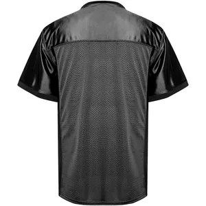 Back view of black American football jersey with breathable mesh fabric for men