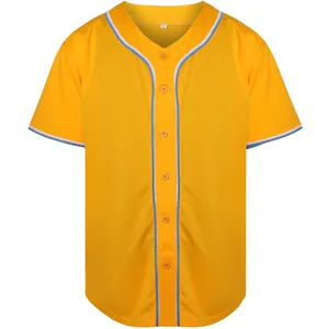Maglia da baseball classica giallo brillante da uomo con profili a strisce blu e bianche