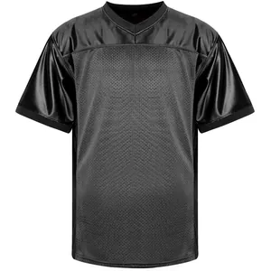Front view of professional black mesh blank sports training jersey for men with V-neck design