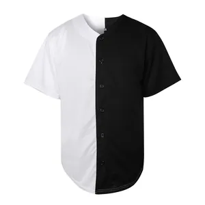 Front view of a minimalist black and white split design baseball jersey with buttons