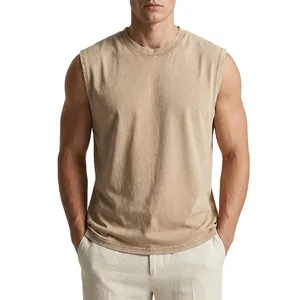 A detailed view showing the washed vintage texture of a men's cotton sleeveless tank top