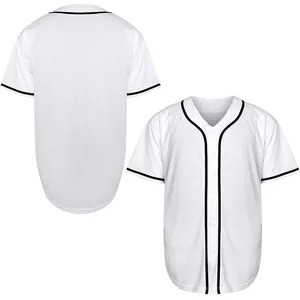 Front and back view of a white baseball jersey featuring sporty black piping details