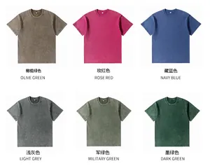 Macro view showing six different colors of distressed pure cotton short sleeve T-shirts.
