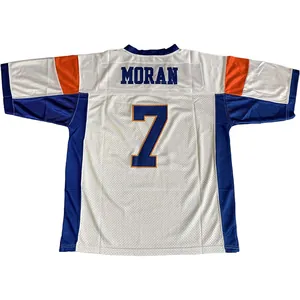Professionelles weißes besticktes American-Football-Trikot mit Moran Nummer 7 Rückendesign