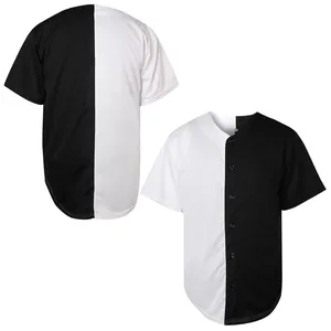 Detail showing front and back views of a black and white split baseball jersey