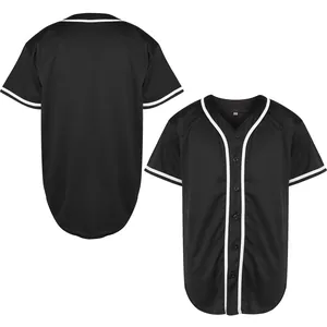 Detailed front and back view of a plain black baseball jersey with classic white piping