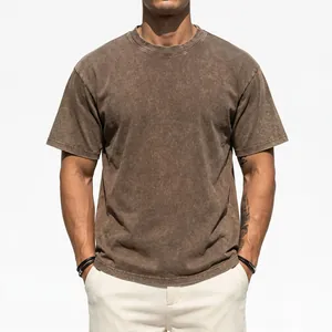 Close-up of a vintage washed heavy-weight cotton T-shirt with casual drop shoulders.