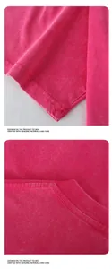 Primo piano dettagliato della maglietta in cotone rosa lavato con doppie cuciture