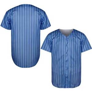 Detailed front and back view of a classic blue and white pinstripe baseball jersey.