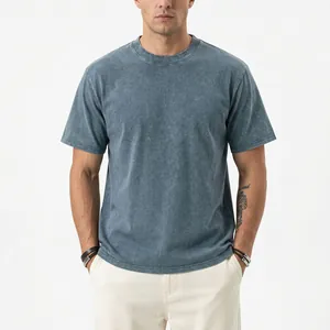 Detail view of 280g heavyweight washed cotton T-shirt with vintage drop shoulder fit