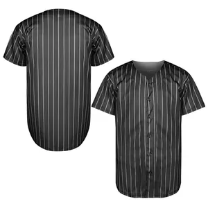 Detailed front and back view of a classic black and white pinstriped baseball jersey sports shirt