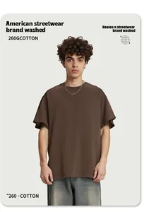Premium heavyweight 260g brown cotton oversized streetwear T-shirt on male model