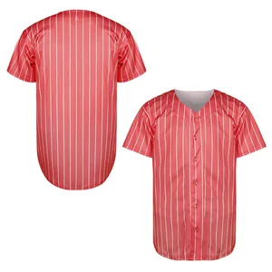 Professional red and white pinstripe baseball jersey shown in front and back views