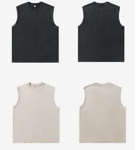 Vorder- und Rückansicht der gewaschenen ärmellosen Baumwoll-T-Shirts in Schwarz und Beige