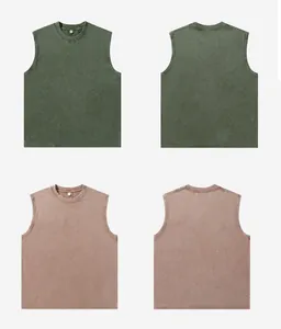 Herren-Tanktops aus 230 g gewaschener Baumwolle in Grün und Hellbraun, Vorderansicht