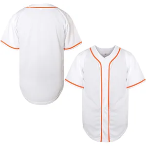 Detailed front and back views of white baseball jersey featuring vibrant orange trim