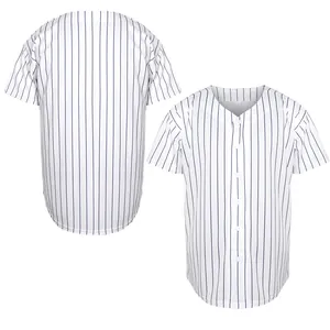 Detailed front and back views of a classic white pinstripe American style baseball jersey shirt.