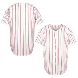Front and back view of a professional white baseball jersey with classic red pinstripes