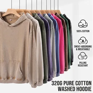 Détail de sweats à capuche en coton lavé 320g de haute qualité multicolores