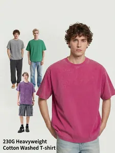 American Vintage Heavyweight Washed Combed Cotton T-Shirt Oversized Distressed Short Sleeve Top for Men Youth Streetwear