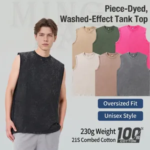 Herren Vintage Washed Distressed Ärmelloses T-Shirt 230g Schweres Baumwolle Tank Top American Streetwear Oversized Sommer Top
