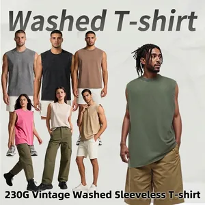 230G schwere Baumwolle gewaschenes Vintage ärmelloses T-Shirt für Herren