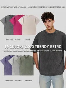 Men's 230g vintage washed cotton T-shirt with loose fit and retro street style.