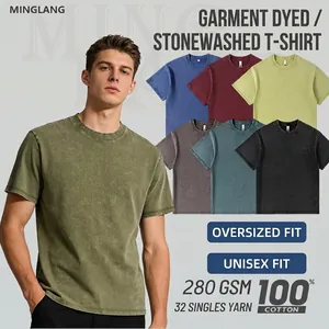 Men Heavyweight Cotton Washed Distressed T-Shirt American Vintage Oversized Short Sleeve Top Round Neck Streetwear