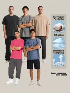 T-shirt oversize da uomo in puro cotone lavato pesante da 200g in vari colori