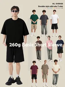 Men Heavyweight Cotton T-Shirt Solid Color Drop Shoulder Loose Fit Casual Short Sleeve Top For Youth Summer Fashion