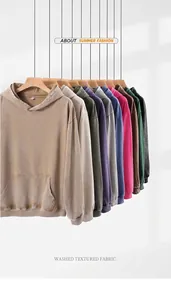Plusieurs couleurs de sweats à capuche vintage 320g en coton délavé à l'acide sur cintres