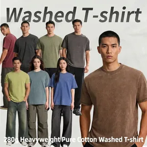 280G heavyweight washed cotton crewneck T-shirt in multiple vintage colors