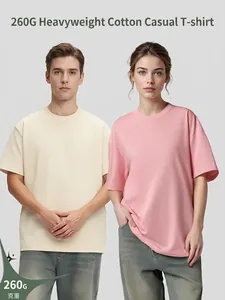 Unisex 260G heavyweight pure cotton plain short sleeve T-shirt in loose casual fit