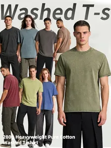 High-quality 280g heavyweight washed cotton T-shirt in various vintage colors