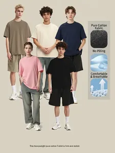 260G heavyweight pure cotton plain loose fit T-shirts in multiple colors for summer