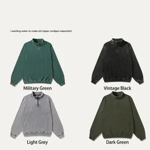 Felpa da Uomo American Vintage Lavata con Mezza Zip e Colletto alla Coreana in Cotone Pesante Oversize Vestibilità Larga Manica Lunga Pullover Casual Autunno