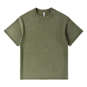 Vintage washed distressed 280g heavyweight cotton t-shirt featuring a dropped shoulder design