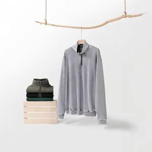 Premium 320g cotton washed vintage half-zip sweatshirt in oversized American style