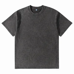 Heavyweight 230g acid-washed vintage cotton crew neck t-shirt with drop shoulder style