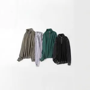 Premium 320g vintage washed cotton half-zip stand collar sweatshirts in four assorted colors