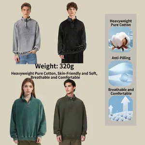 Heavyweight 320g washed cotton half-zip sweatshirt with retro loose drop shoulder fit