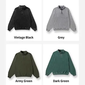 Men's American Vintage Heavyweight Cotton Sweatshirt Half Zip Stand Collar Wash Distressed Solid Color Casual Daily Top