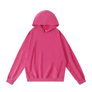 Sweat à capuche oversize rose délavé vintage en coton épais 320g avec poche kangourou