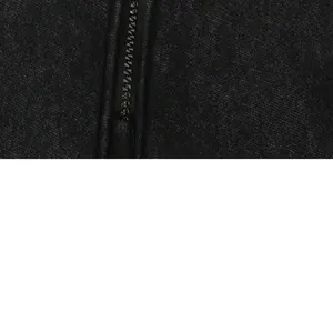 Detail of the half-zipper and washed vintage fabric on a 450G heavy sweatshirt
