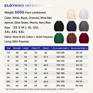 Tableau des tailles détaillé pour sweat-shirt en polaire 500G multilingue.