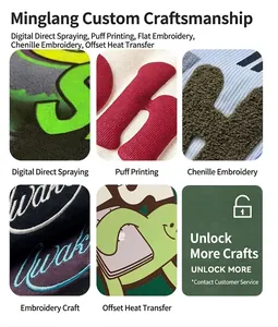 Nahaufnahmen von Drucktechniken wie Schaumdruck und Chenille-Stickerei für Hoodies