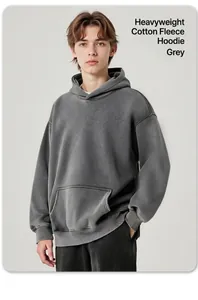 Vue détaillée d'un sweat à capuche en polaire gris lavé de 450 g de qualité