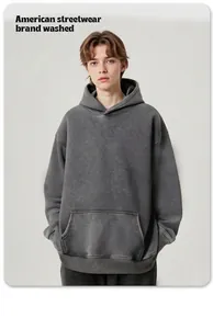 Sweat à capuche en coton polaire gris délavé épais pour un style streetwear décontracté chic
