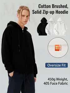 Men Heavyweight Fleece Lined Zip Up Hoodie Streetwear Solid Color Hooded Sweatshirt Loose Casual Jacket Top
